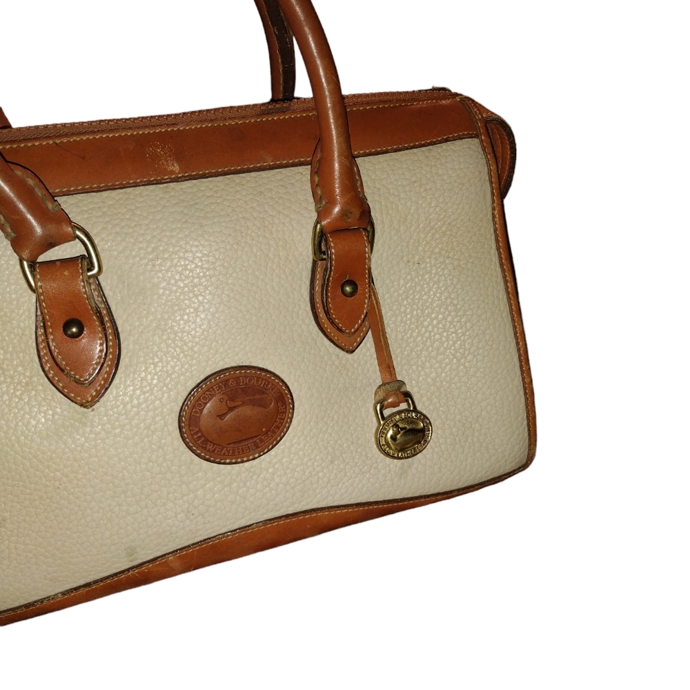 Vintage 1995 Dooney & Bourke Cream/Brown Pebble Leather Handbag Satchel - Picture 2 of 15